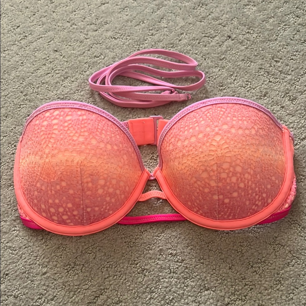 Pink and Orange Lace Bikini Top